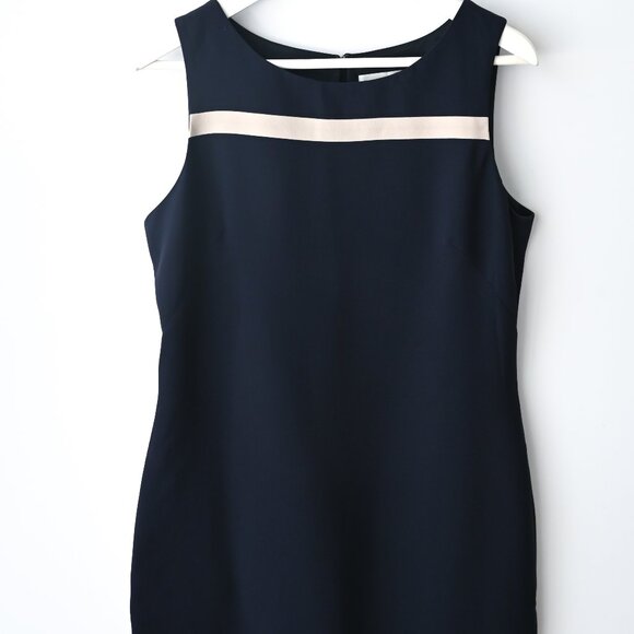 CASUAL CORNER Navy Sleeveless Dress with Beige Trim - Size 12 - Picture 1 of 8